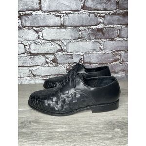 PARAGON Black Leather Basketweave Woven Weave Dress Lace Shoes Men Sz 8M US/41EU
